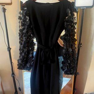 Black Dress with flower appliques on sleeves